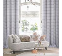 always4u Linen Look Curtains Eyelet Printed Check Curtains Semi-sheer Plaid Drapes for Living Room Bedroom Decoration Modern Textured 1 Pair Beige Black W90 x L90 Inches