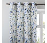 always4u Linen Look Curtains Semi-sheer Eyelet Printed Curtains Blue Green Floral Window Treatments for Living Room Bedroom Decoration Modern Textured 1 Pair W46 x L54 Inches