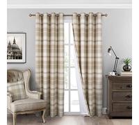 always4u Plaid Thermal Insulated Curtains 84 Inches Long Double Layer Thermal Drapes for Living Room Bedroom Tartan Window Treatments 2 Panels Beige