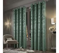 always4u Sage Green Soft Velvet Curtains 84 Inch Length Luxury Bedroom Curtains Silver Foil Print Window Curtains for Living Room Bedroom Set of 2