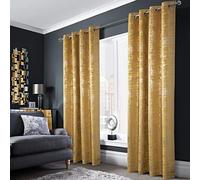 always4u Soft Velvet Curtains 100% Blackout for Window for Bedroom Thermal Gold Foil Printed Shining Luxury Window Treatment Drapes for Living Room 1 Pair Yellow 66 * 90