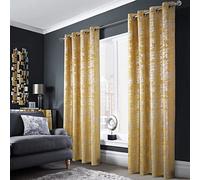 always4u Soft Velvet Curtains 100% Blackout for Window for Bedroom Thermal Silver Foil Printed Shining Luxury Window Treatment Drapes for Living Room 1 Pair Yellow 46 * 72