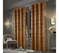 always4u Soft Velvet Curtains 100% Blackout Window Treatments Energy Efficiency for Bedroom Gold Foil Printed Shining Luxury Curtain Drapes 1 Pair Caramel 46 * 90