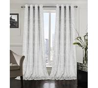 always4u Soft Velvet Curtains 108 Inch Length Luxury Bedroom Curtains Silver Foil Print Window Curtains for Living Room 1 Panel White