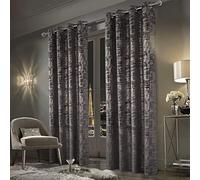 always4u Soft Velvet Curtains 63 Inch Length Luxury Bedroom Curtains Gold Foil Print Window Curtains for Living Room Set of 2 Charcoal Grey