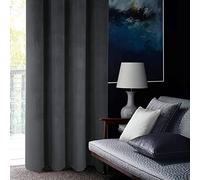 always4u Super Soft Velvet Curtains Charcoal grey Blackout Curtains 46x72 Inches Eyelet Thermal Insulated Fully Lined Window Treatment for Living Room 1 Pair
