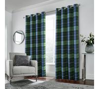 always4u Woolen Look Plaid Curtains Modern Window Panels Blue Green Check Tartan Curtains for Living Room Bedroom 2 Panels Blue Green 45 * 84 Inches