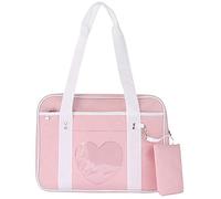 AlwaySky Ita Bag Heart Shape Window Japanese School Handbag Large JK Bag Girls Duffle Purse Anime School Satchels for Lolita Comic DIY Cosplay (Pink)