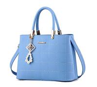 AlwaySky Women Fashion Handbag Designer Tote Purse Top Handle Bag with Beautiful Pendant, Light-Blue