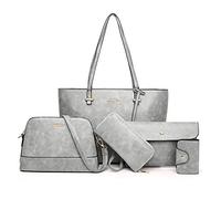 AlwaySky Women's Handbag Set for Women 5 Pack Tote Purse Handbags Set PU Leather Satchel Shoulder Crossbody Wallet Card Holder Bag Set Gray1