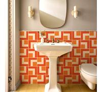 Alwayspon 0.5mm Thickness 12Pcsx20cmx20cm Vinyl Floor Wall Tile Sticker, Vinyl Flooring Non-Slip Sticky Back Tile Decals for Kitchen Bathroom, Orange Red White