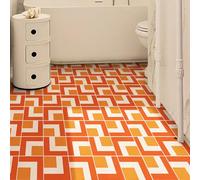 Alwayspon 0.5mm Thickness 24Pcsx20cmx20cm Vinyl Floor Wall Tile Sticker, Vinyl Flooring Non-Slip Sticky Back Tile Decals for Kitchen Bathroom, Orange Red White