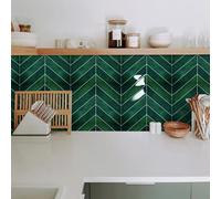 Alwayspon 10 Sheet 11.43''x 9inch Dark Green Herringbone 3D Vinyl Wall Tile Sticker Transfers, Peel and Stick Self-Adhesive Waterproof Splashback Stick on Tile Decals for Kitchen Bathroom Wall