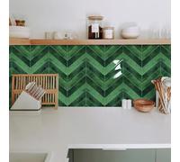 Alwayspon 10 Sheet 11.43''x 9inch Green Herringbone 3D Vinyl Wall Tile Sticker Transfers, Peel and Stick Self-Adhesive Waterproof Splashback Stick on Tile Decals for Kitchen Bathroom Wall