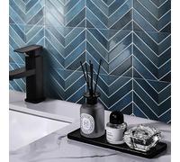 Alwayspon 10 Sheet 11.43''x 9inch Retro Blue Herringbone 3D Vinyl Wall Tile Sticker Transfers, Peel and Stick Self-Adhesive Waterproof Splashback Stick on Tile Decals for Kitchen Bathroom Wall