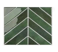 Alwayspon 10 Sheet 11.43''x 9inch Retro Green Herringbone 3D Vinyl Wall Tile Sticker Transfers, Peel and Stick Self-Adhesive Waterproof Splashback Stick on Tile Decals for Kitchen Bathroom Wall
