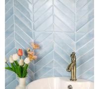 Alwayspon 10 Sheet 11.43x9inch Light Blue Herringbone 3D Vinyl Wall Tile Sticker Transfers, Peel and Stick Self-Adhesive Waterproof Splashback Stick on Tile Decals for Kitchen Bathroom Wall