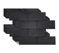 Alwayspon 10 Sheets 12x8.38inch Black 3D Vinyl Wall Tile Backsplsh Sticker, Peel&Stick Self-Adhesive Wallpaper Stick on Subway Tile Decals for Kitchen Bathroom Decor, Subway Small Sheet