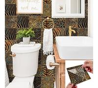 Alwayspon 10Pcs 15cm/6inch Leopard Print Tile Sticker, 0.6mm Thicken Peel & Stick Self-Adhesive Splashback Fireplace Stairs Tile Sticker Transfers, Stick on Tile for Kitchen Bathroom Wall, 046