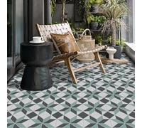 Alwayspon 12Pcs 30cmx30cm Black,White and Green Waterproof Vinyl Flooring Self Adhesive Floor Tiles Sticker Peel and Stick Vinyl Flooring Planks for Kitchen Living Room and Bathroom Floor, PTF88