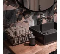 Alwayspon 12PcsX15cm/6inch Vinyl Wall Tile Sticker Transfer, Waterproof Sticky Back Tile Sticker for Kitchen Bathroom Self-adhesive Peel and Stick PVC Stick on Tile, Black and Pink Marble Effect