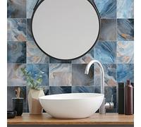 Alwayspon 12PcsX15cm/6inch Vinyl Wall Tile Sticker Transfer, Waterproof Sticky Back Tile Sticker for Kitchen Bathroom Self-adhesive Peel and Stick PVC Stick on Tile, Blue Marble Effect