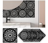 Alwayspon 12PcsX20cm/8inch Mandala Vinyl Wall Tile Sticker Transfer, Waterproof Sticky Back Tile Sticker for Kitchen Bathroom Self-adhesive Peel and Stick PVC Stick on Tile, Black Silver T65