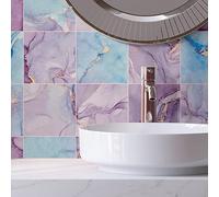 Alwayspon 12PcsX20cm/8inch Vinyl Wall Tile Sticker Transfer, Waterproof Sticky Back Tile Sticker for Kitchen Bathroom Self-adhesive Peel and Stick PVC Stick on Tile, Pink Marble Effect