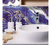 Alwayspon 12PcsX20cm/8inch Vinyl Wall Tile Sticker Transfer, Waterproof Sticky Back Tile Sticker for Kitchen Bathroom Self-adhesive Peel and Stick PVC Stick on Tile, Purple Marble Effect