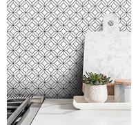 Alwayspon 12PcsX20cmX20cm Vinyl Floor Wall Tile Sticker Transfer, Non-slip Sticky Back Tile Decals for Kitchen Bathroom Self-adhesive Peel and Stick PVC Stick on Tile, Black and White