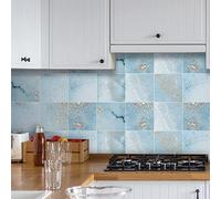 Alwayspon 12PcsX20cmX20cm Vinyl Floor Wall Tile Sticker Transfer, Non-slip Sticky Back Tile Decals for Kitchen Bathroom Self-adhesive Peel and Stick PVC Stick on Tile, Ocean Blue Marble