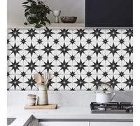 Alwayspon 12PcsX20cmX20cm Vinyl Floor Wall Tile Sticker Transfer, Non-slip Sticky Back Tile Decals for Kitchen Bathroom Self-adhesive Peel and Stick PVC Stick on Tile, Black and White