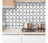 Alwayspon 12PcsX20cmX20cm Vinyl Floor Wall Tile Sticker Transfer, Non-slip Sticky Back Tile Decals for Kitchen Bathroom Self-adhesive Peel and Stick PVC Stick on Tile, Black and White