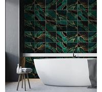 Alwayspon 12PcsX20cmX20cm Vinyl Floor Wall Tile Sticker Transfer, Non-slip Sticky Back Tile Decals for Kitchen Bathroom Self-adhesive Peel and Stick PVC Stick on Tile, Peacock Grey Marble