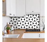 Alwayspon 12PcsX20cmX20cm Vinyl Floor Wall Tile Sticker Transfer, Non-slip Sticky Back Tile Decals for Kitchen Bathroom Self-adhesive Peel and Stick PVC Stick on Tile, Black and White Boho