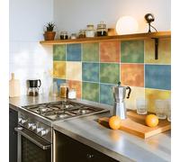 Alwayspon 15x15cmx10Pcs Self Adhesive Vinyl Waterproof Splashback Tiles Sticker, Peel and Stick Stick on Tile Transfer Sticker for Bathroom Kitchen Floor Wall, Green Blue Orange Yellow