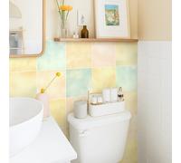 Alwayspon 15x15cmx10Pcs Self Adhesive Vinyl Waterproof Splashback Tiles Sticker, Peel and Stick Stick on Tile Transfer Sticker for Bathroom Kitchen Floor Wall, Light Yellow Green Pink Blue