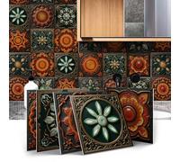 Alwayspon 15x15cmx12Pcs 3D Foaming Board Vinyl Wall Tile Sticker, Peel and Stick Self-adhesive Waterproof Stick Decal for Furniture Kitchen Bathroom, Retro Black Orange Green Floral