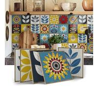 Alwayspon 15x15cmx12Pcs 3D Foaming Board Vinyl Wall Tile Sticker, Peel and Stick Self-adhesive Waterproof Stick Decal for Furniture Kitchen Bathroom, Yellow Red Black Blue Floral
