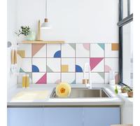 Alwayspon 15x15cmx25Pcs Memphis Style Self Adhesive Vinyl Waterproof Splashback Tiles Sticker, Peel and Stick Tile Transfer Sticker for Bathroom Kitchen Floor Wall, Pink Blue Square Triangle