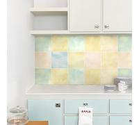Alwayspon 20x20cmx25Pcs Self Adhesive Vinyl Waterproof Splashback Tiles Sticker, Peel and Stick Tile Transfer Sticker for Bathroom Kitchen Floor Wall, Light Yellow Green Pink Blue