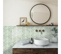 Alwayspon 23x29cmx10Pcs Pale Green Herringbone 3D Vinyl Wall Tile Sticker Transfers, Peel and Stick Self-Adhesive Waterproof Splashback Stick on Tile Decals for Kitchen Bathroom Wall