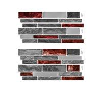 Alwayspon 24.6x12cmx10Sheet Marble Subway 3D Self Adhesive Wall Tile Sticker Transfers, Peel and Stick Adhesive Waterproof Splashback Stick on Tile Decals for Kitchen Bathroom Wall, Red Grey Black