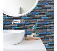 Alwayspon 24Pcs 30x15cm Peel&Stick Wall Sticker Vinly Wallpaper, Waterproof Backsplash for Kitchen Bathroom, Self-Adhesive Tile Transfers Decal Stick on Tiles with Blue Stone Brick Effect