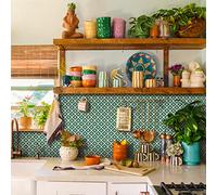 Alwayspon 25Pcs Tile Sticker, Green Moroccan Self Adhesive Stick on Tiles Transfer Sticker for Bathroom Kitchen, Splashback for Cooker, Peel and Stick Adhesive Vinyl Wall Tiles Sticker, 15cm/6inch