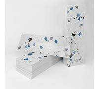 Alwayspon 27PcsX4inchX12inch White Gray Blue Terrazzo Effect Vinyl Wall Tile Transfers Sticker, Peel and Stick Self-Adhesive Splashback, Foaming Stick On Tile Decals Sticker for Kitchen Bathroom Wall