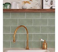 Alwayspon 30cmX15cmX10Pcs Vinyl Wall Tile Sticker, Waterproof Self-Adhesive Peel and Stick Decals for Kitchen Bathroom, PVC Wall Transfer, Retro Sage Green