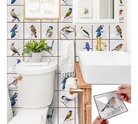 Alwayspon 30Pcs 15cm/6inch Retro White Tile and Birds Tile Sticker, Peel & Stick Self-Adhesive Splashback Fireplace Stairs Tile Sticker Transfers, Stick on Tile for Kitchen Bathroom Wall