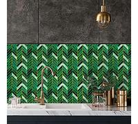 Alwayspon 30Pcs Peel&Stick Wall Tile Transfers Sticker, Self-Adhesive Waterproof PCV Splashback Tile Decals for Living Room Kitchen Bathroom Home Decor, 15X15cm, Gilding Green