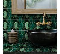 Alwayspon 30Pcs Peel&Stick Wall Tile Transfers Sticker, Self-Adhesive Waterproof PCV Splashback Tile Decals for Living Room Kitchen Bathroom Home Decor, 15X15cm, Green Gilding